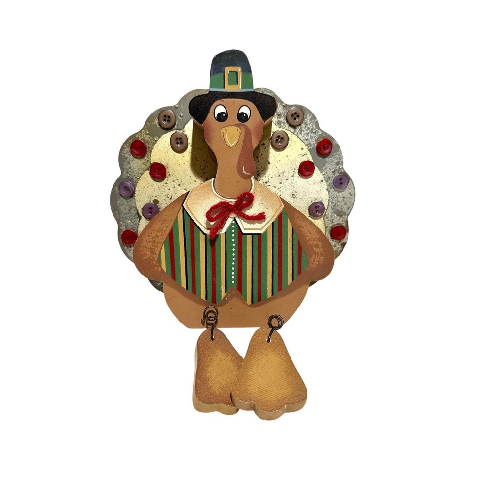 1995 Tender Heart Treasures Pilgrim Turkey Metal & Wood Figurine, 10"